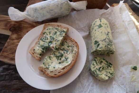wild garlic butter made with added lemon zest served on bread
